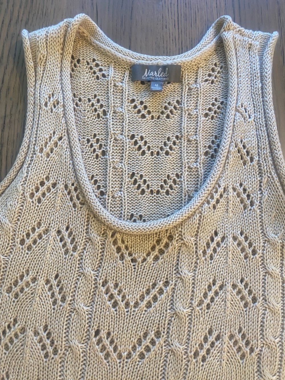 NWOT Marled Openwork Knit Scoop Tank - Light Beige